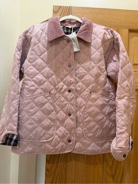 Mystree Quilted Pink Puffer Jacket with Corduroy Collar